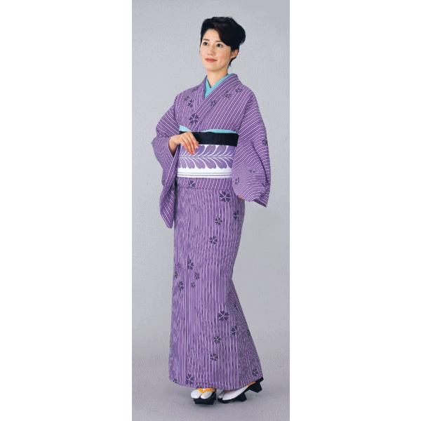 小紋 着物 反物 キング幅 踊り 舞台 モダン 洗える着物 縞 菫色