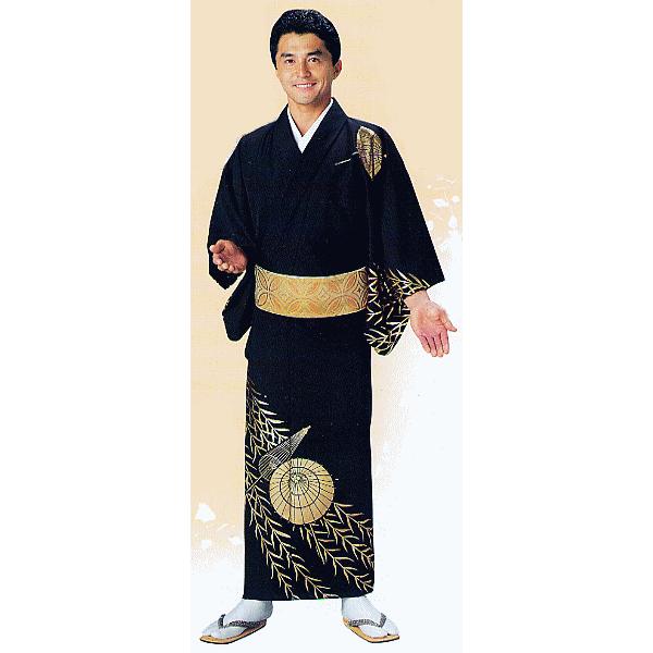 訪問着 女性 男性 踊り 絵羽 洗える着物 納期35日 黒 番傘 枝垂れ柳