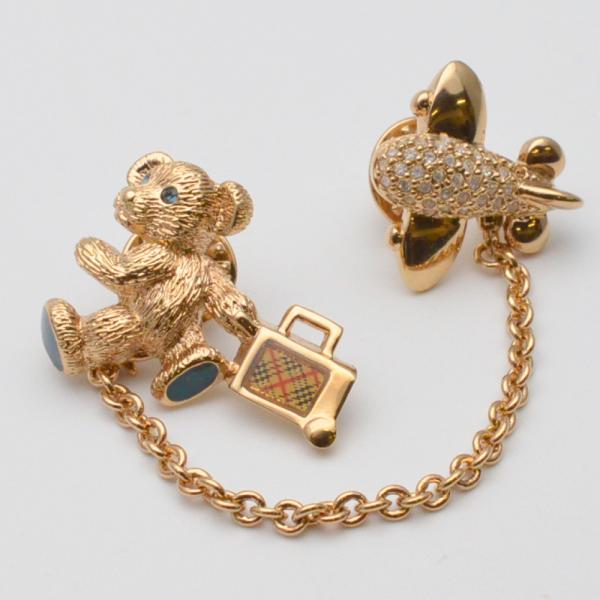 BURBERRY（バーバリー） ベア&飛行機 ピンブローチ ゴールド系 ツイン