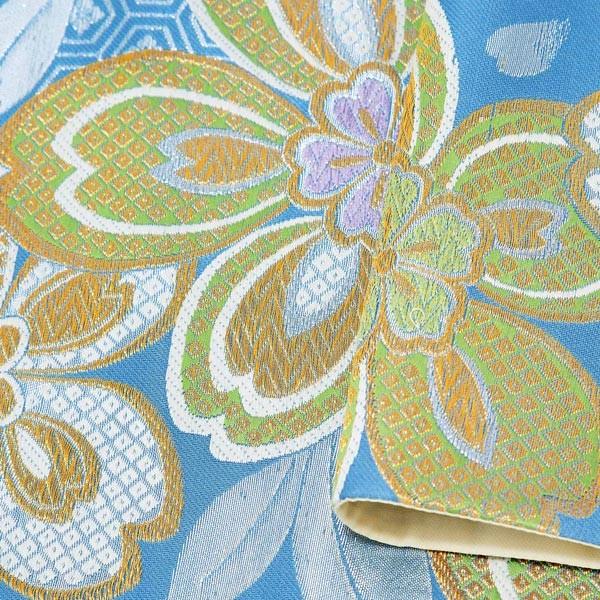 Prices down4）振袖 帯 「青色 雪輪に桜」 日本製 西陣織 証紙番号2293