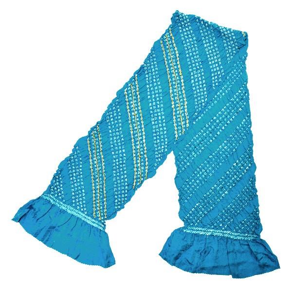 成人式 帯揚げ 振袖 「ターコイズブルー×ゴールド」伸金加工 絞り