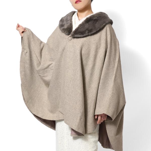 ランバンオンブルー ケープ ポンチョ M ファー 毛皮 リボン付き
