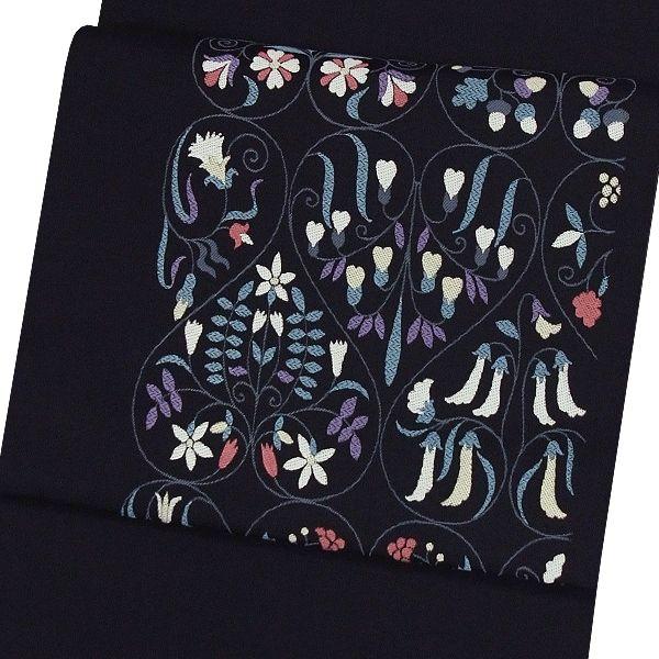 九寸名古屋帯 本場筑前博多織 正絹 黒地 /風のガーデン お仕立代込