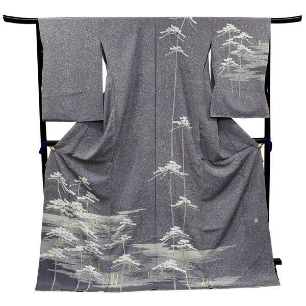 正絹訪問着 未仕立て 仮絵羽 灰紫地たたきに松林模様 : 京都 きもの京