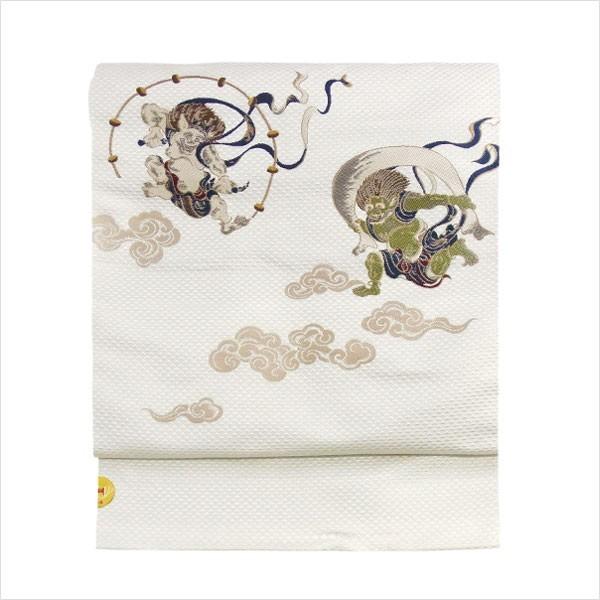 名古屋帯 正絹 白 俵屋宗達 〜風神雷神〜 クリーム 京玉響 西陣織