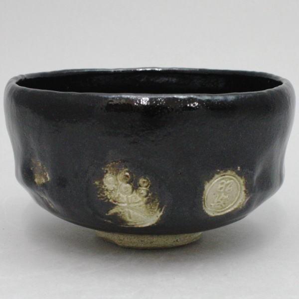 茶道具 抹茶茶碗 黒楽茶碗 銘朧月 弘入写し 佐々木昭楽作 数印 茶道