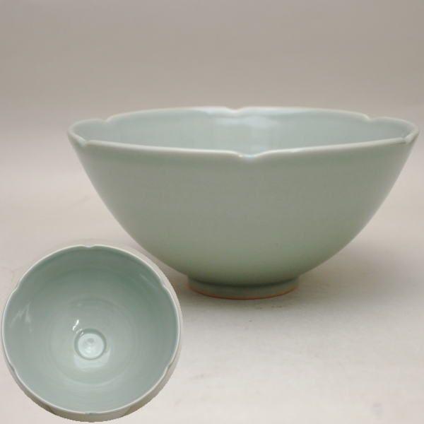 二代 加藤渓山造 砧青瓷 馬蝗絆茶碗 共箱 茶道具 二代 加藤渓山造 砧