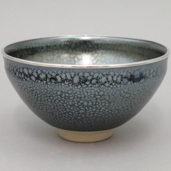 茶道具 抹茶茶碗 油滴天目 覆輪本銀 田中万祥作 茶道 : 茶道具いまや
