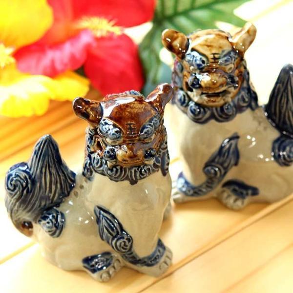 沖縄 壷屋焼 シーサー 阿吽 美ら島 やちむん 焼物 育陶園 縁起物