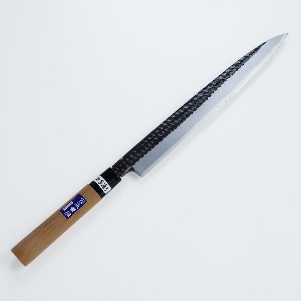 柳刃包丁 片刃 270mm 青紙2号 黒打ち槌目仕上げ カスミ研 桜柄 一般