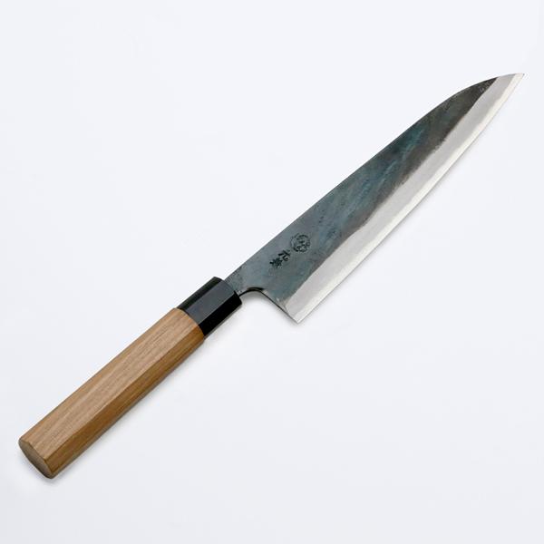 元兼 和牛刀 両刃 210mm 青紙1号 割込み 黒打ち仕上げ クルミ柄 日本製