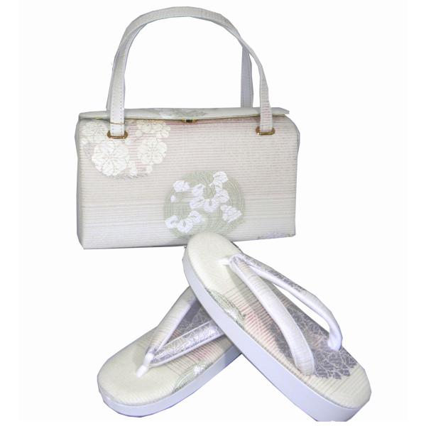 夏用 草履バッグセット 正絹帯地絽唐織 花丸 薄ピンク 和装用草履