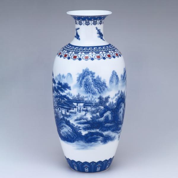 景徳鎮 青花山水花瓶 中国 陶磁器 工芸 - アートの友社 : くみあい