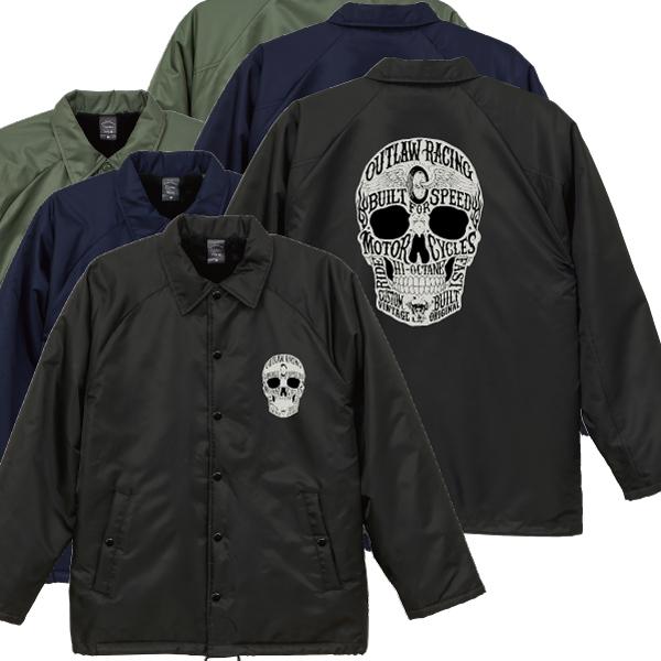 スカルメッセージ ドクロ ボア付きコーチジャケット バイカー