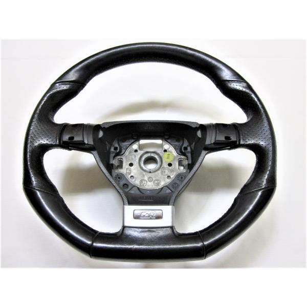 希少フラットボトム！ ゴルフ5 ゴルフV 純正 革 ステアリング ハンドル