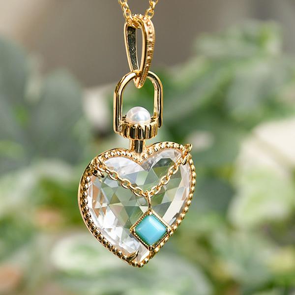 初回チェーンプレゼント 碌山 ハート クリスタル ターコイズ 香水瓶