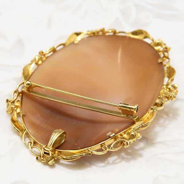 シェル カメオ ブローチペンダント K18YG 緻密な彫刻が美しい