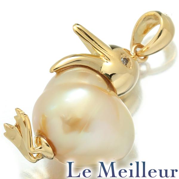 アヒルモチーフ パールペンダントトップ 真珠 8.0×15.0mm K18 中古