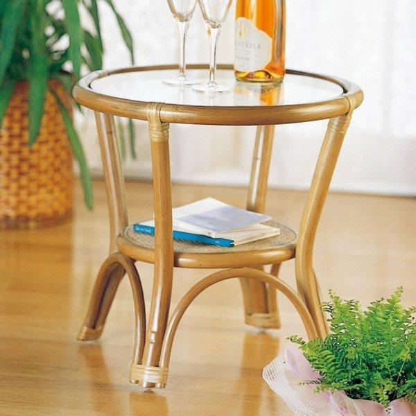 今枝商店 ラタンテーブル 円型 ガラス天板 直径45cm （ サイドテーブル