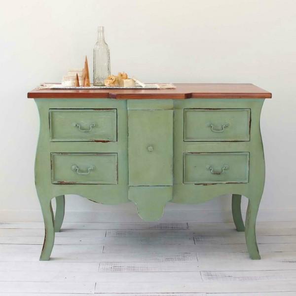 ミドルチェスト 2段 寝室 収納 フランス アンティーク グリーン 猫脚