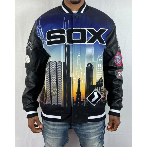 ホワイトソックス ジャケット スタジャン WHITE SOX MLB 青 黒 ブルー