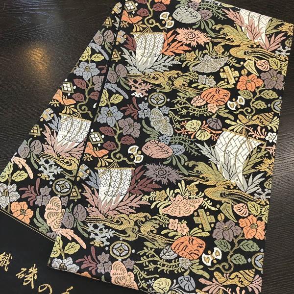 ワケアリ50%引】袋帯 黒地 フォーマル 宝づくし 唐織 振袖 訪問着 付