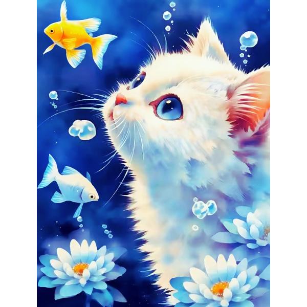 ダイヤモンドアート キット 猫と金魚 Golidfish 四角 丸 ABビーズ