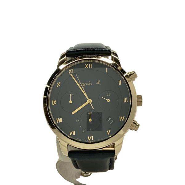 agnes b.◇ソーラー腕時計/アナログ/フェイクレザー/BLK/BLK/VR42-KDD0