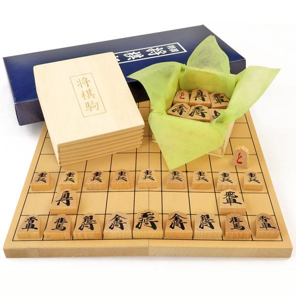 木製将棋セット 小型新桂4号折将棋盤セット(木製普及将棋駒※不織布付
