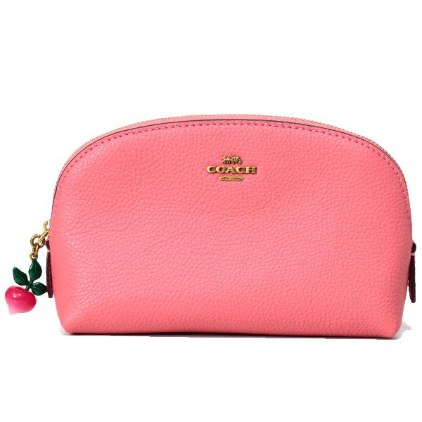 COACH（コーチ） コスメポーチ ぺブルレザー ロゴ ラディッシュ