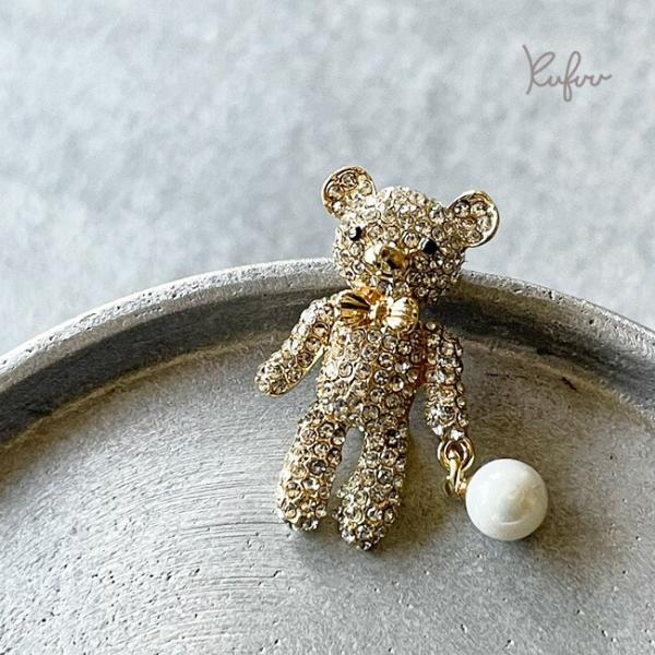 ブローチ【 テディベア・teddy bear 】パール Brooch アンティーク 風