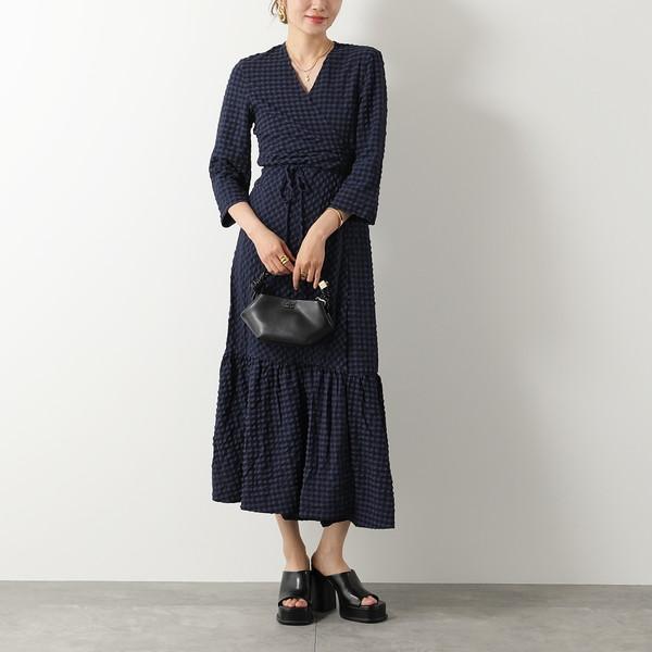 GANNI（ガニー） ワンピース Stretch Seersucker Gathered Midi Wrap