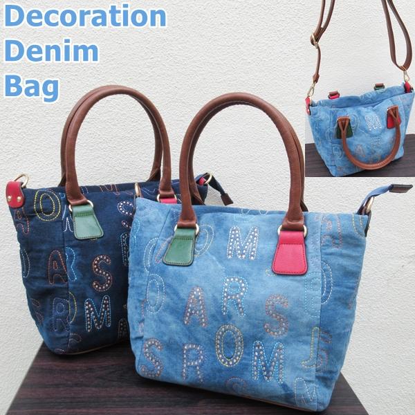 トートバッグ デニム ラインストーン デコレーション 2way トート