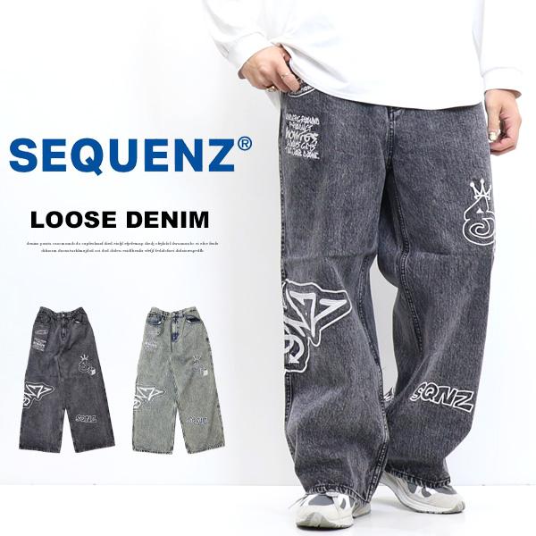 SEQUENZ シークエンズ 刺繍 ルーズデニムパンツ ジーンズ メンズ 送料