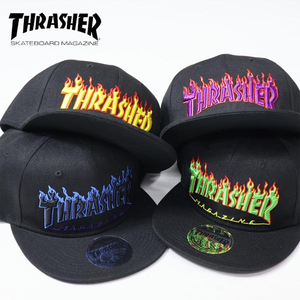 THRASHER（スラッシャー） フレイムロゴ刺繍 キャップ 帽子 フラット