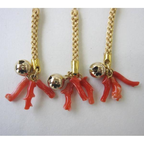 日本 高知産赤珊瑚 枝の根付 （3個付） 開運 お守り 厄除け 『宝石