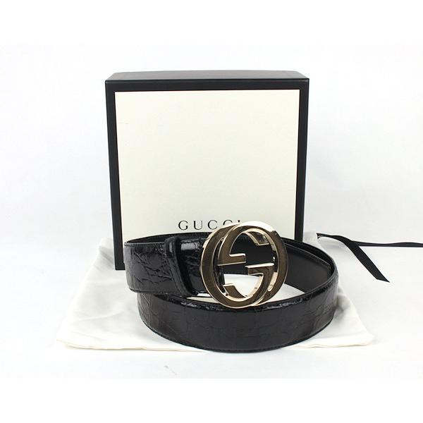 GUCCI（グッチ） インターロッキングG バックルベルト クロコダイル 黒
