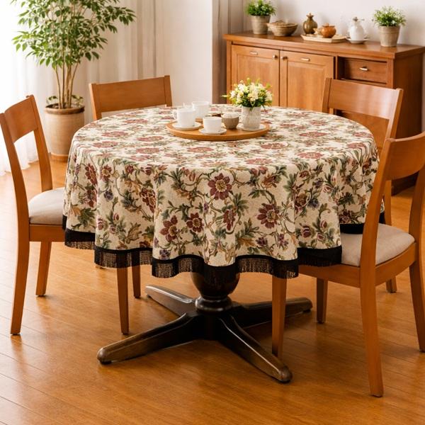 リードカキノ テーブルクロス 直径 150cm 円形 丸形 ゴブラン織 洗える