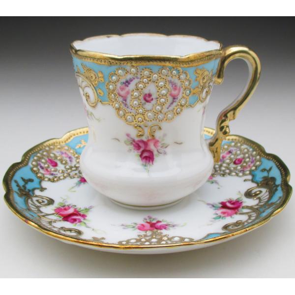 ノリタケ オールドノリタケ 金盛りジュール薔薇絵 カップ＆ソーサー (b