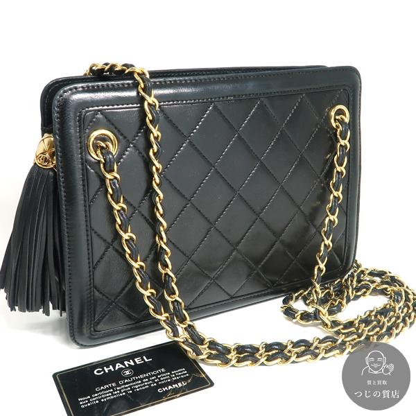 マトラッセ CHANEL チェーンバッグ 黒 フリンジ ショルダーバッグ