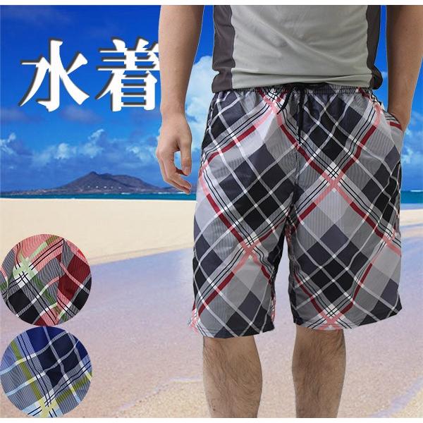 メンズ男性用の水着サーフパンツ海パン（バイヤスチェック柄