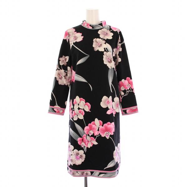 LEONARD（レオナール） ワンピース ひざ丈 長袖 スタンドカラー