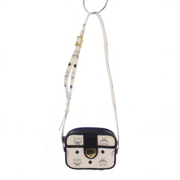 エムシーエム MCM ショルダーバッグ ヴィトセス柄 レザー 白 黒 /BM