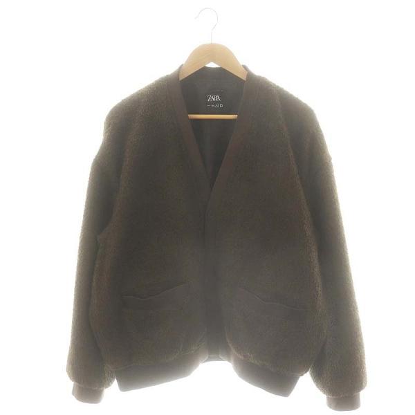 ZARA（ザラ） ボアカーディガン ジャケット Vネック L ブラウン /DF