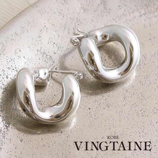 ヴァンテーヌ Silver925 ぽってり変形フープピアス 大ぶりシンプル