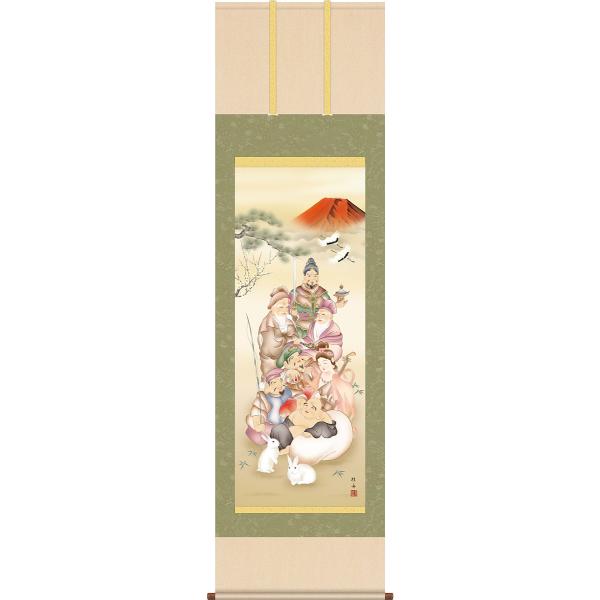 掛軸 掛け軸 2023年干支 七福縁起兎之図 長江桂舟（尺五立・桐箱入り