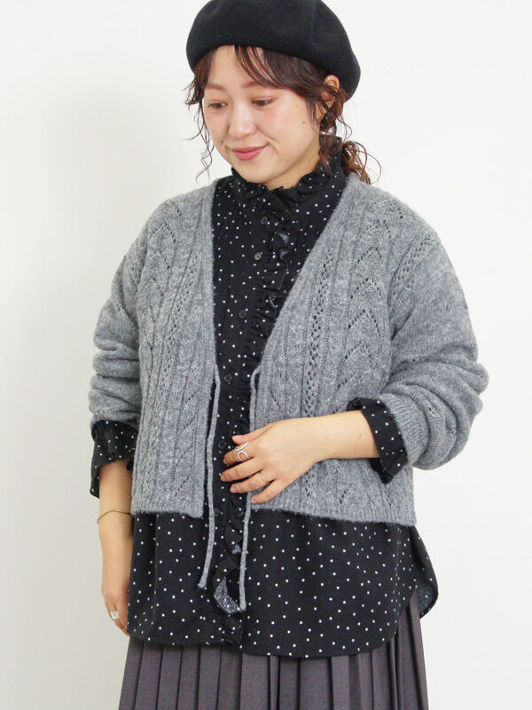 セール】 モヘヤ調ニットカーディガン（グレー/グリーン/トップス