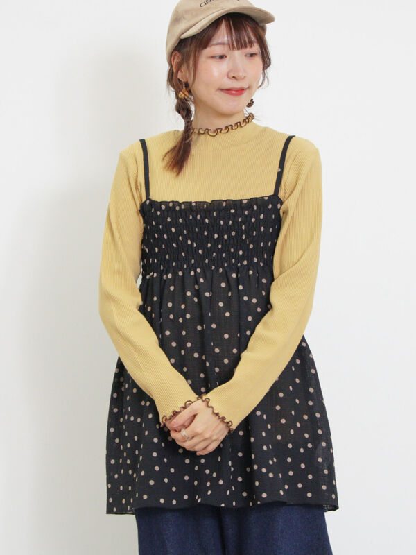 セール】 ◎シャーリングキャミチュニック（ブラック/モカ/キナリ