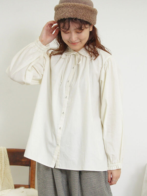 セール】 オーバーレース襟ブラウス（ネイビー/トップス/シャツ