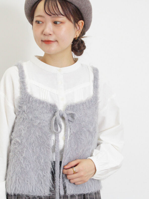 セール】 前後2WAY起毛ニットビスチェ（チャコールグレー/ベージュ